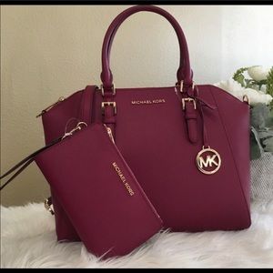 NWT Michael Kors Maroon Ciara Satchel w/ wallet